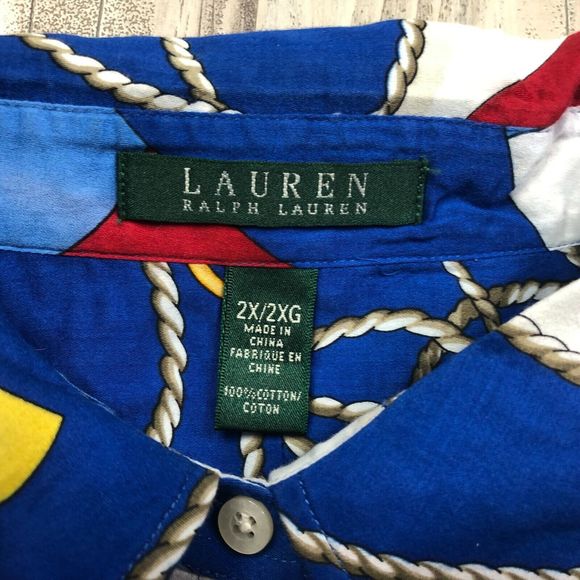 LAUREN RALPH LAUREN Women Top Blouse Nautical Theme Flags Anchor Button 2XL XXL - Picture 4 of 9